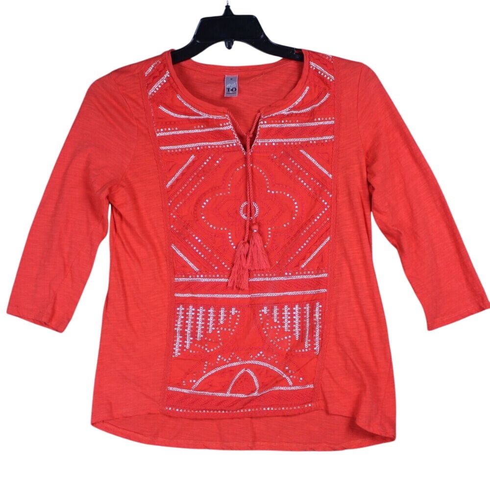Thomas Olivia Tunic Shirt Women M Boho Festival Casual Statement Artisan Artsy